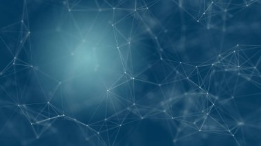 Mavi arkaplanda bağlantı çizgileri olan soyut gelecekçi. Pleksus yapısı. Bilim, İş, İletişim, Tıp, Teknoloji, Ağ, Siber, Bilim-Kurgu Konsepti. İllüzyon. 3B görüntüleme