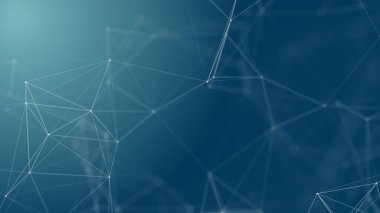 Mavi arkaplanda bağlantı çizgileri olan soyut gelecekçi. Pleksus yapısı. Bilim, İş, İletişim, Tıp, Teknoloji, Ağ, Siber, Bilim-Kurgu Konsepti. İllüzyon. 3B görüntüleme
