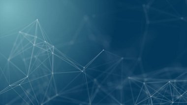 Mavi arkaplanda bağlantı çizgileri olan soyut gelecekçi. Pleksus yapısı. Bilim, İş, İletişim, Tıp, Teknoloji, Ağ, Siber, Bilim-Kurgu Konsepti. İllüzyon. 3B görüntüleme