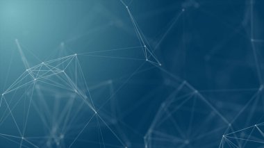 Mavi arkaplanda bağlantı çizgileri olan soyut gelecekçi. Pleksus yapısı. Bilim, İş, İletişim, Tıp, Teknoloji, Ağ, Siber, Bilim-Kurgu Konsepti. İllüzyon. 3B görüntüleme