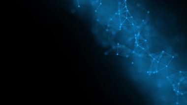 Soyut arka plan koyu mavi. Tıbbi, ticari, mühendislik ve bilimin pleksus hareketi grafiği. Teknoloji konsepti. hareket eden çizgiler ve noktalar. Güzel animasyon. 3 boyutlu görüntüleme. Popüler video. 4K UHD