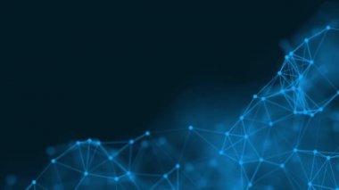 Soyut teknoloji fütüristik mavi arka plan pleksus parçacığı. Beyaz parıltılı bağlantı çizgileri ve noktalar. İş kavramı. Tıp, Bilim, İletişim, İnternet, Müzik, Oyun. 3D animasyon. 4K UHD