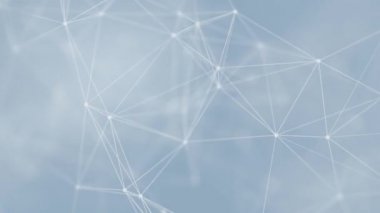 Soyut teknoloji fütüristik mavi arka plan pleksus parçacığı. Beyaz parıltılı bağlantı çizgileri ve noktalar. İş kavramı. Tıp, Bilim, İletişim, İnternet, Müzik, Oyun. 3D animasyon. 4K UHD