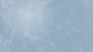 Soyut teknoloji fütüristik mavi arka plan pleksus parçacığı. Beyaz parıltılı bağlantı çizgileri ve noktalar. İş kavramı. Tıp, Bilim, İletişim, İnternet, Müzik, Oyun. 3D animasyon. 4K UHD