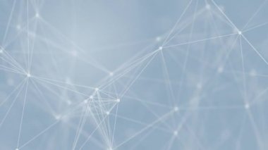 Soyut teknoloji fütüristik mavi arka plan pleksus parçacığı. Beyaz parıltılı bağlantı çizgileri ve noktalar. İş kavramı. Tıp, Bilim, İletişim, İnternet, Müzik, Oyun. 3D animasyon. 4K UHD