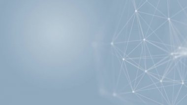 Soyut teknoloji fütüristik mavi arka plan pleksus parçacığı. Beyaz parıltılı bağlantı çizgileri ve noktalar. İş kavramı. Tıp, Bilim, İletişim, İnternet, Müzik, Oyun. 3D animasyon. 4K UHD