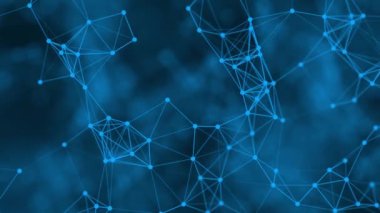 Soyut arka plan koyu mavi. Tıbbi, ticari, mühendislik ve bilimin pleksus hareketi grafiği. Teknoloji konsepti. hareket eden çizgiler ve noktalar. Güzel animasyon. 3 boyutlu görüntüleme. Popüler video. 4K UHD
