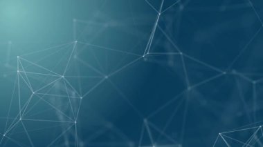 Soyut teknoloji fütüristik mavi arka plan pleksus parçacığı. Beyaz parıltılı bağlantı çizgileri ve noktalar. İş kavramı. Tıp, Bilim, İletişim, İnternet, Müzik, Oyun. 3D animasyon. 4K UHD