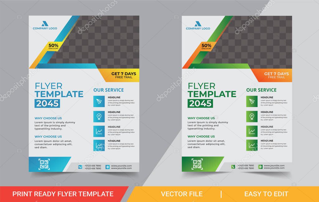 Business Flyer template design, Print ready Business corporate flyer template vector design, Company flyer, corporate banners, and leaflets. Business brochure cover flyer design a4 template.