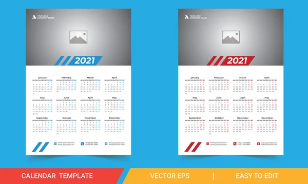 Calendrier Mural 2021 Calendrier Bureau 2021 Semaine Calendrier Conception Commence — Image vectorielle