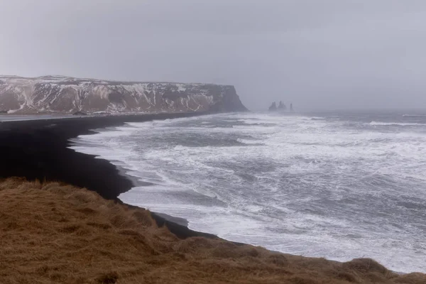 Storm Iceland Black Beach Winter Atlantic Ocean — Stock Photo, Image
