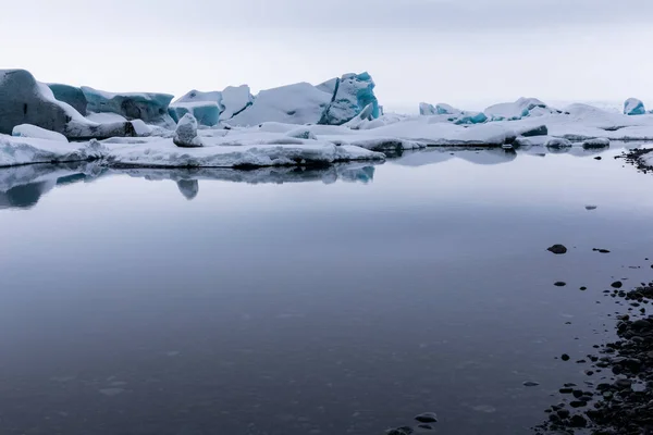 Panorama Winter Jokulsarlon Glacier Είναι Μια Παγωμένη Παραλία Όπου Επιπλέουν — Φωτογραφία Αρχείου