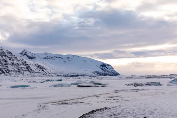 Winterpanorama Des Isländischen Atlantiks Schnee Berge Und Des Vatnajokull Nationalparks — Stockfoto