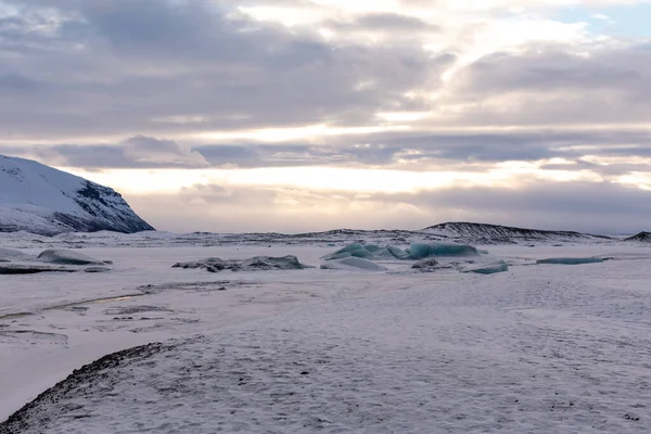 Panorama Inverno Oceano Atlântico Islandês Geleira Nuvens Parque Nacional Vatnajokull — Fotografia de Stock