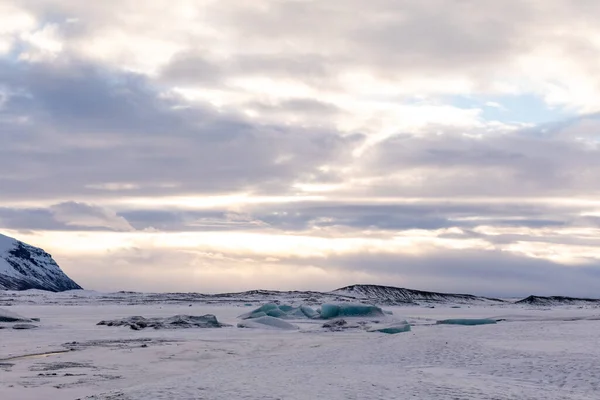 Panorama Inverno Oceano Atlântico Islandês Geleira Nuvens Parque Nacional Vatnajokull — Fotografia de Stock