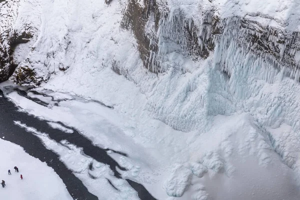 Panorama Inverno Com Neve Gelo Plataforma Panorâmica Rio Pela Cachoeira — Fotografia de Stock