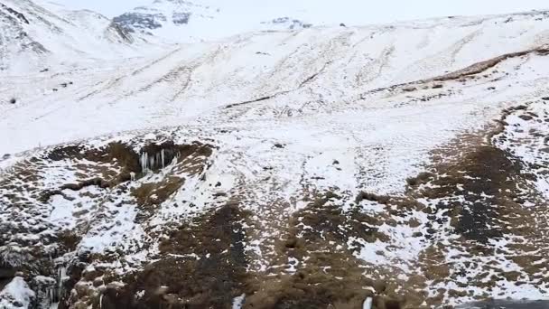 Χειμώνας Skogafoss Καταρράκτης Top View — Αρχείο Βίντεο