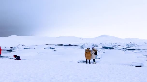 Far Scorrere Come Persone Fanno Foto Sul Fiume Ghiaccio Laguna — Video Stock