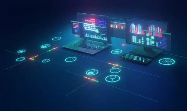 Bilgisayar aygıtları teknolojisi internet kavramı 3D oluşturma