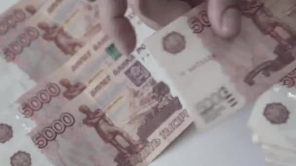 Rouble. Money. Bill 5000. Counting money. — Stock Video