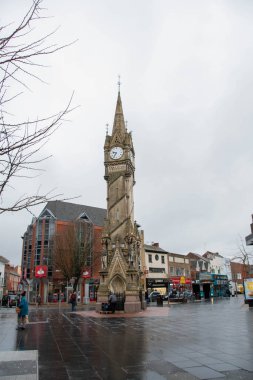Leicester, Leicestershire / Uk - 29 Şubat 2020: Leicester saat kulesi şehir merkezinde 