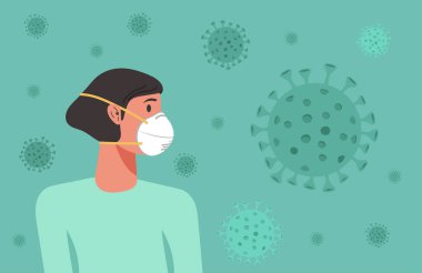 N95 maskesi takan kadın virüsün yayılmasını önlemek için grip önleme, koronavirüs karantinası, yeni normal kavram