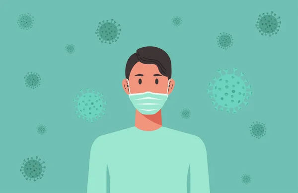 Humaan Virus 01Man Met Een Chirurgisch Medisch Gezichtsmasker Ter Bescherming — Stockvector