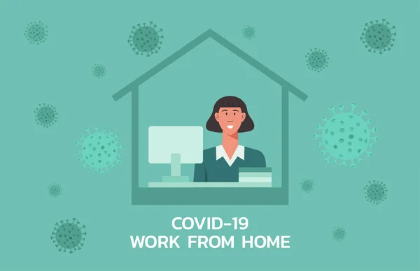 Mulher Trabalha Casa Para Evitar Propagação Vírus Prevenção Gripe Coronavírus —  Vetores de Stock