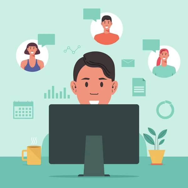 Business People Online Meetings Εργασία Από Σπίτι Στον Υπολογιστή Τηλεδιάσκεψη — Διανυσματικό Αρχείο