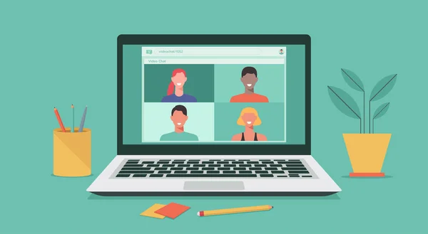 Telekonferans, uzaktan kumandalı video konferans uzaktan kumandası, evden ve her yerden çalışan insanlar ve yeni normal bir konsept.