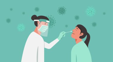 Tıbbi uzman, doktor ya da Coronavirus testi ya da geniz sondası olan genç bir kadına DNA testi yapan hemşire.