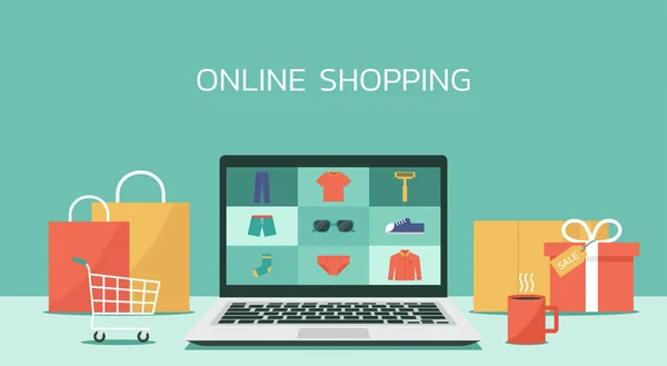 Conceito Laptop Compras Line Homens Produtos Moda Shop Loja Digital —  Vetores de Stock