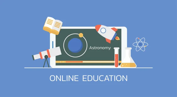 Learning Line Vzdělávání Koncept Dálkové Astronomie Učení Smartphonu Ploché Ilustrace — Stockový vektor