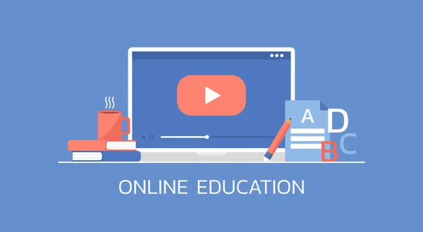 Learning Line Vzdělávání Lekce Distančního Učení Prostřednictvím Videa Internetové Platformě — Stockový vektor