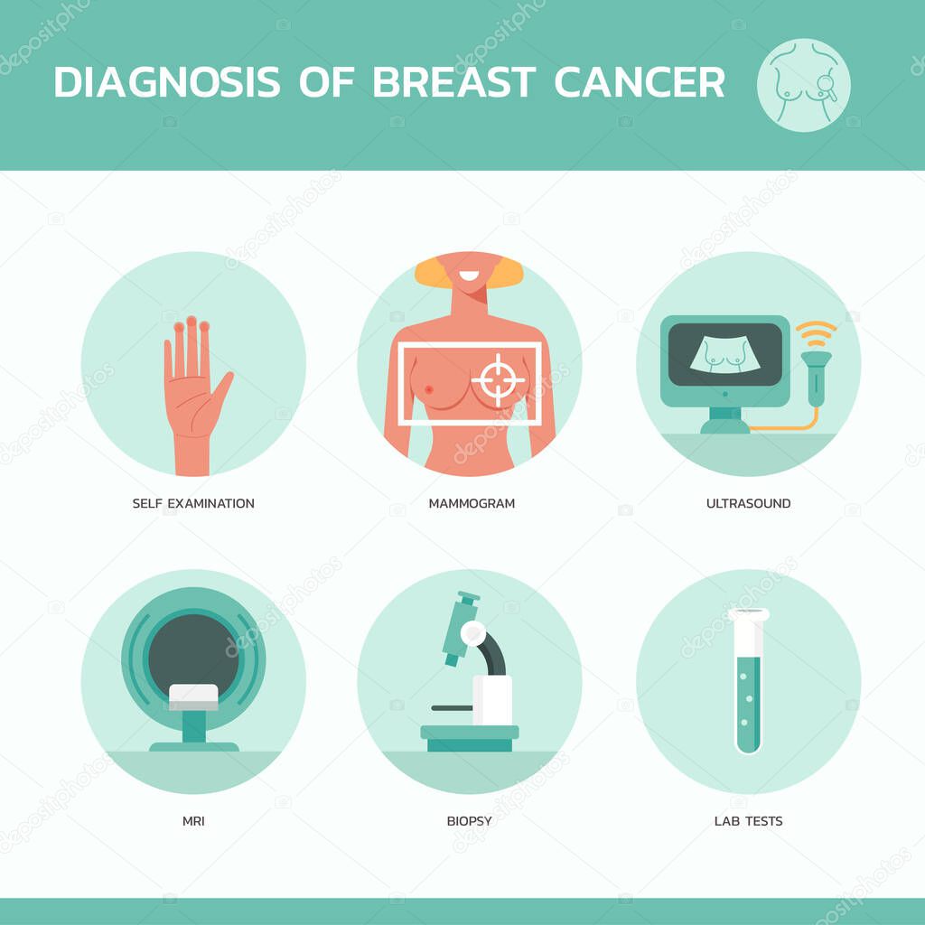infographic of diagnosis of breast cancer, healthcare and medical poster layout template for web, flat illustration