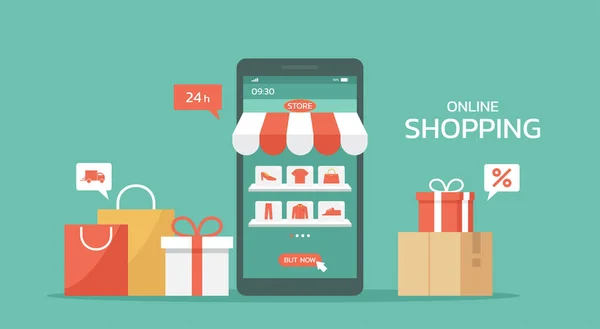 Online Shopping Konzept Auf Der Mobilen App Digitaler Store Und — Stockvektor