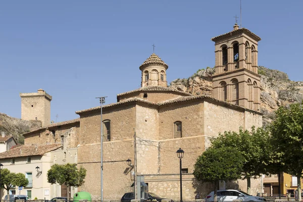 Vista Superior Igreja Alhama Aragn Torre Castelo Aparece Fundo Aragão — Fotografia de Stock