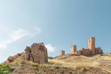 Romanesk köprü veya eski köprü, Gallo, Molina de Aragon, Guadalajara, İspanya ovasına önden görünümü