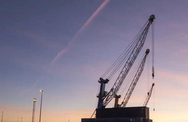 Gru Portuali Container All Alba Puerto Sagunto Valencia Spagna — Foto Stock