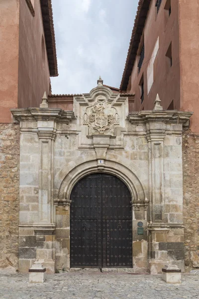 Vue Château Albarracin Intérieur Ville Clocher Sur Côté Gauche Teruel — Photo