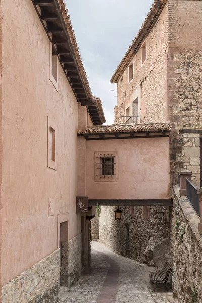 Vista Castelo Albarracin Dentro Cidade Torre Igreja Lado Esquerdo Teruel — Fotografia de Stock