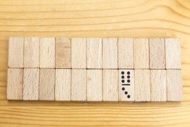 biri hariç hepsi onların gizli değeri ile iki satır kümesi domino yayılmış