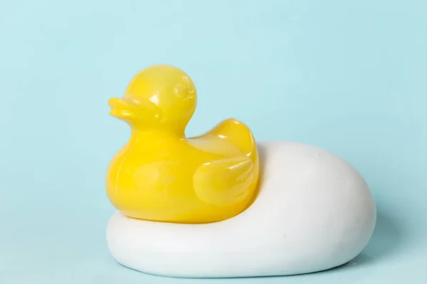 Plastic Duckling Bathroom Placed Ceramic Soap Dish — Stock Photo, Image