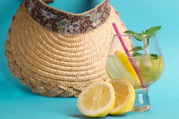 Drink Citrus Grapes Combined Summer Vintage Visor All Mediterranean Blue — Stock Photo, Image