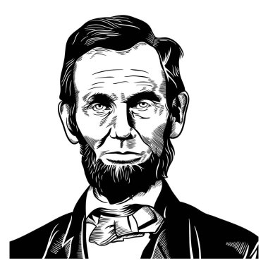 Siyah beyazlı Abraham Abe Lincoln için vektör çizim portresi