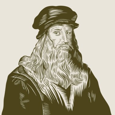 Sephia Tone 'da Leonardo Da Vinci için vektör çizim portresi