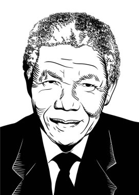 Uluslararası Nelson Mandela Günü için 18 Temmuz 'da siyah beyaz olarak vektör çizim portresi