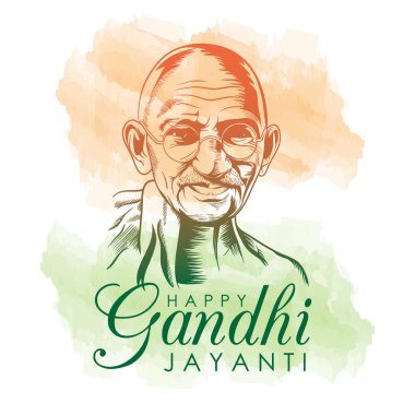 2 Ekim 'de Hindistan' daki Gandi Jayanti bayramı kutlamaları için Mahatma Gandhi 'nin portresiyle birlikte afiş ya da kart tasarımı