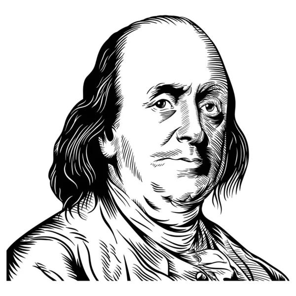 Vector Tekening Gezicht Portret Illustratie Voor Benjamin Franklin Zwart Wit — Stockvector