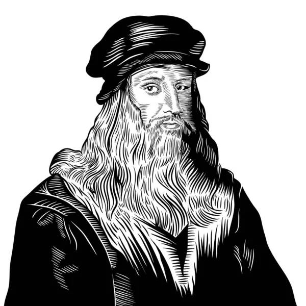 Dibujo Vectorial Ilustración Retrato Facial Para Leonardo Vinci Blanco Negro — Archivo Imágenes Vectoriales